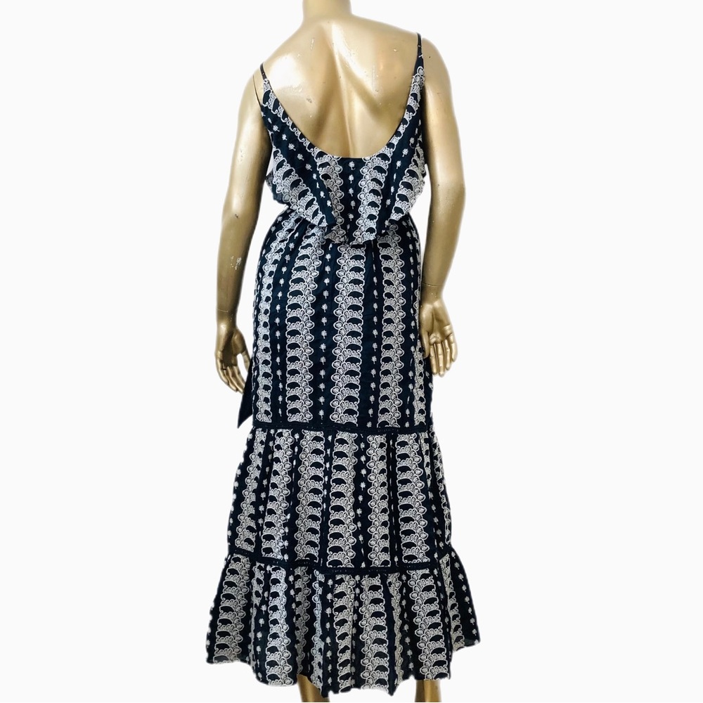 LOVE THE LABEL Black maxi dress w/ white embroidery- Ruffle collar-sleeveless XS - Picture 4 of 12